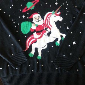 Tipsy Elves Santa on a Unicorn Christmas Sweater